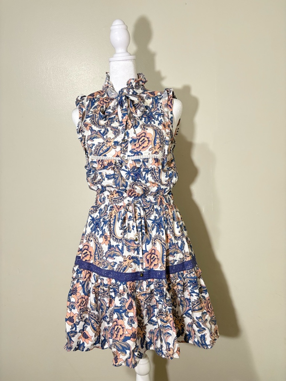 L'ATISTE Blue and Tan Floral Mini Dress